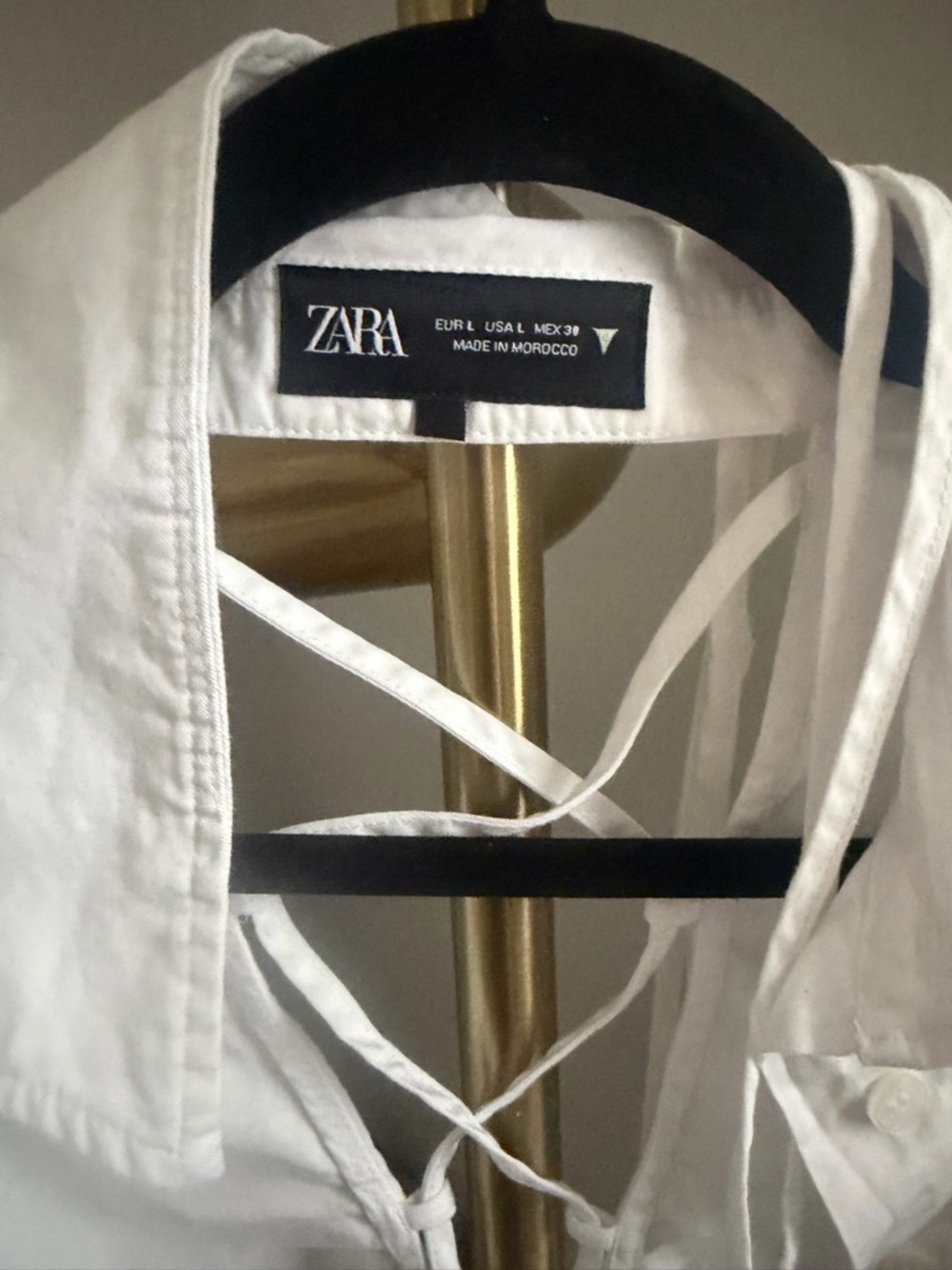 Zara White Collared Lace-Up Crop Shirt - Picture 2 of 3